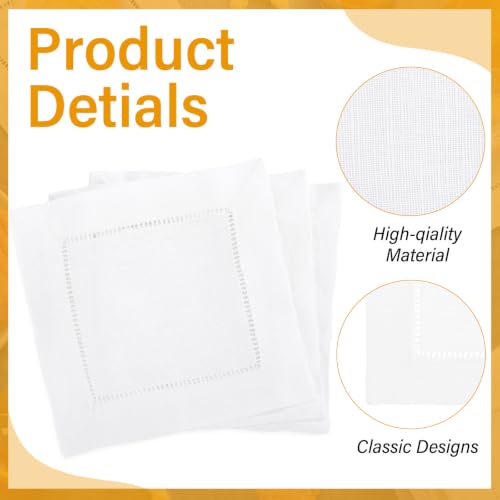 White Linen Cocktail Napkins 80 Pcs 6x6 Inch Hemstitch Bulk Set - Jerify