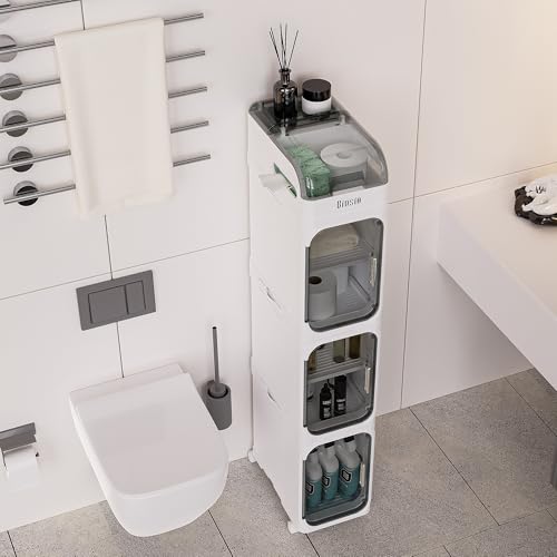 4-Tier Slim Bathroom Storage Cabinet Tall Narrow Organizer - BINSIO
