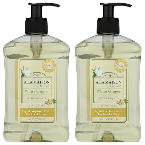 A LA MAISON White Ginger Natural Hand Wash Made with Essential Oils - Biodegradable, Plant-Based, Vegan, Cruelty-Free 16.9 Fl Oz, 2 Pack