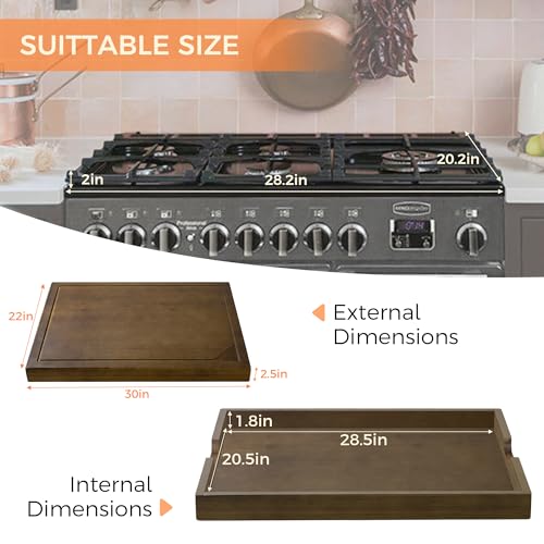 Walnut Bamboo Noodle Board Stove Cover - 30 x 22 Inches, Raised Cutting with Legs