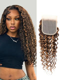 Honey Blonde Deep Wave Closure 12 Inch Human Hair 4x4 HD Lace Pre Plucked Ombre Brown