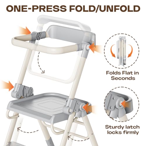 Kids Toddler Step Stool with Safety Railing & Anti-Slip Design - Foldable Kitchen & Bathroom Helper