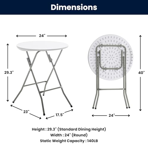 Set of 2 White 24-Inch Round Folding Commercial Banquet Tables - Portable Kitchen & Event Use