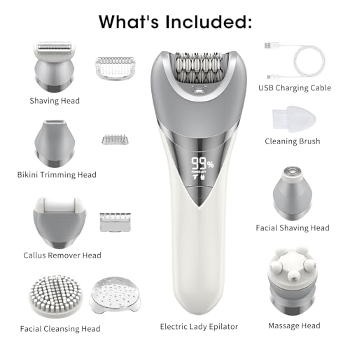 Qreeyx 7-in-1 Waterproof Electric Epilator & Shaver for Women - Painless Hair Removal, Facial & Body Trimmer, Wet & Dry Use