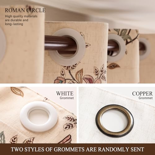 Cornucopi Linen Printed Curtains Set - 2 Panels 65x63 Inches for Elegant Windows