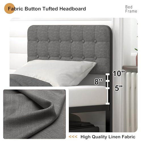 Twin XL Bed Frame with Upholstered Headboard and Metal Footboard - Heavy Duty, No Box Spring Needed, Easy Assembly