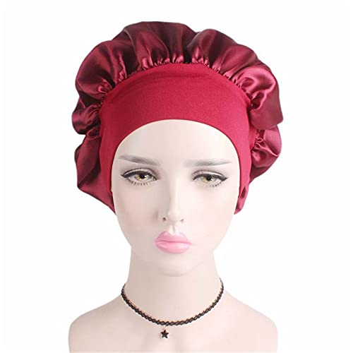 Qhome Luxury Wide Band Satin Bonnet Cap Comfortable Night Sleep Hat Hair Loss Cap