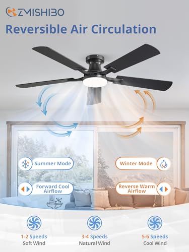 52-Inch Ceiling Fan with Lights Black Remote & App Control Flush Mount