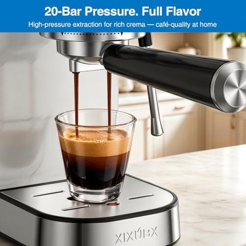 XIXUBX Silver Espresso Machine with Milk Frother - 20-Bar, Steam Wand, Compact