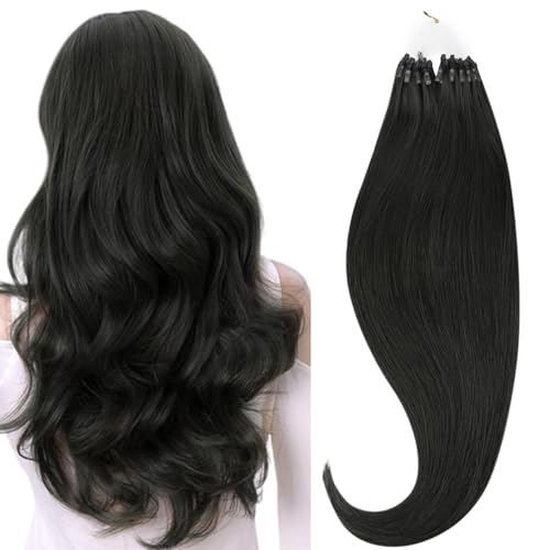 Micro Link Hair Extensions Human Hair 16 Inch Natural Black #1B 50g - Hotbanana Variation of #1B Natural Black / 16-50g-50s