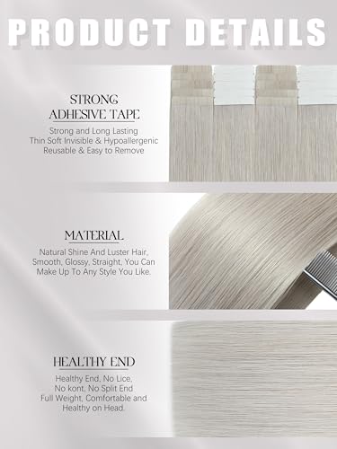 Grey Tape-In Hair Extensions - Human Hair, 16 Inch, 50g, 20 Pieces - Model of THIS listing