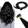U Tip Hair Extensions Human Hair Jet Black 16 Inch 50 Strands - Seamless & Natural