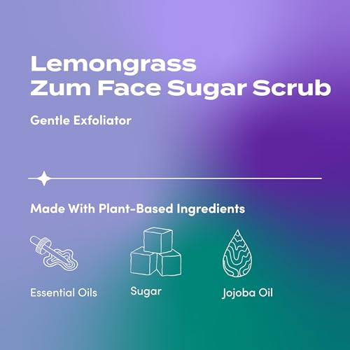 Zum Indigo Wild Lemongrass Sugar Facial Scrub 4 oz Pack of 2 - Gentle Exfoliator with Jojoba, Coconut & Olive Oils