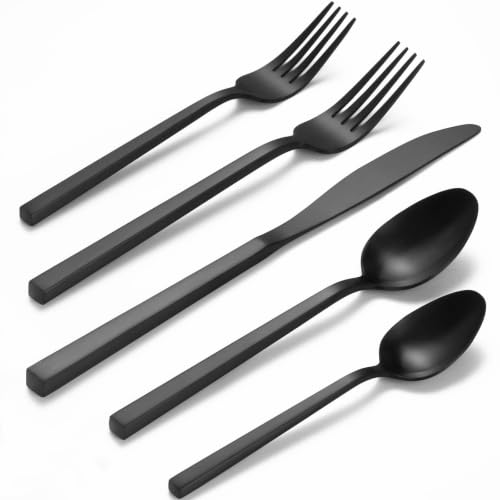 Alata Black 20-Piece Flatware Set for 4 - Forged Stainless Steel Dinnerware