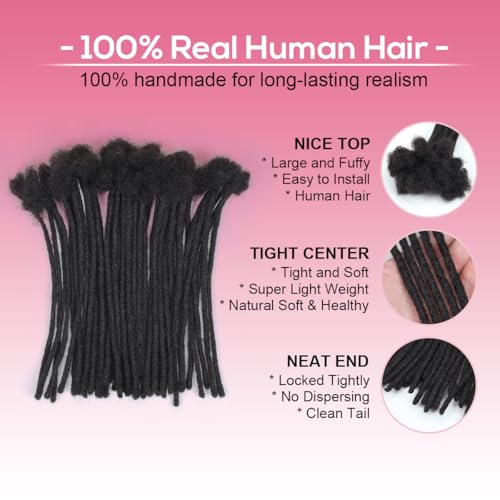 8 Inch Black Human Hair Loc Extensions - 40 Strands, 0.6cm Width, Variation 1B
