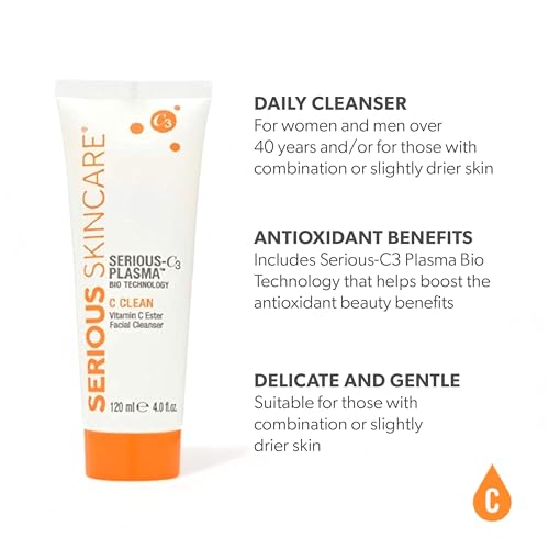 Serious Skincare Vitamin C Clean Facial Cleanser 4 Oz - Hydrating Gentle Face Wash for Mature & Dry Skin