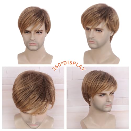 STfantasy Ombre Brown Men’s Wig 12in - Straight Layered Short Hair for Cosplay