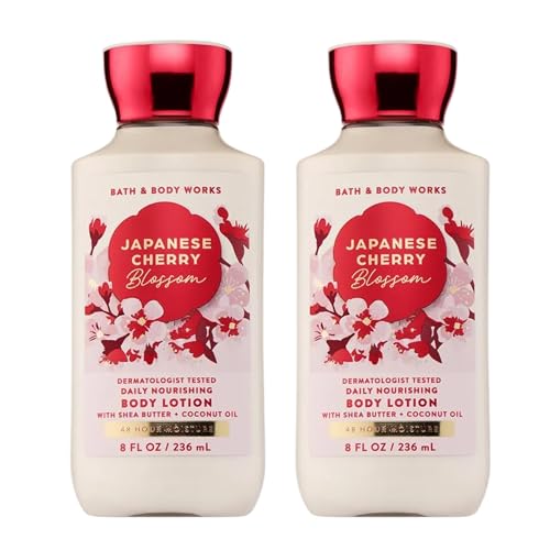 Bath & Body Works Japanese Cherry Blossom Body Lotion 8 fl oz Pack of 2 - Lightweight Moisturizer with Shea & Coconut Oil