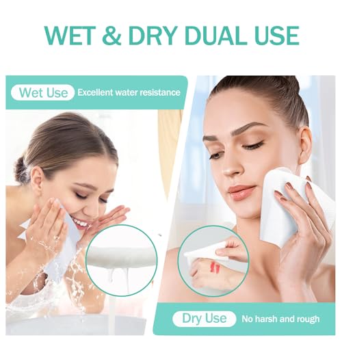 Tahoe Trails Disposable Face Towel, Soft Dry Wipe, Lint Free, Dry Wet Use for Sensitive Skin, Cotton Facial Tissue, Makeup Removing, Surface Cleaning 7.87 * 7.87inch, 80Count