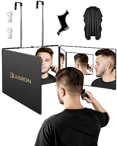 Self Hair Cutting Mirror with 360° Viewing Angle - Black Without LED & Accessories - Adjustable Wall or Door Mount