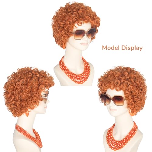 Women's Short Curly Red Brown 70s Wig with Orange Jewelry & Sunglasses - Variation of THIS listing