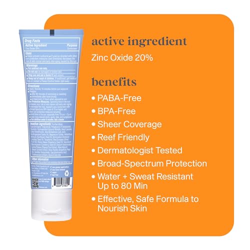 Mineral Sunscreen SPF 30 with Zinc Oxide - Vegan, Water-Resistant, 3 Fl Oz