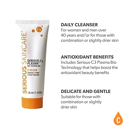 Serious Skincare Hydrating C Clean Facial Cleanser, Gentle Face Wash with Vitamin C and E, Hydrolyzed Collagen, Botanical Extracts, 12 oz.(1) and 4 oz.(1)
