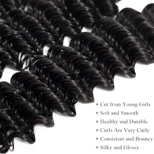 Deep Wave Human Hair Bundles 20 Inch 12A Brazilian Virgin Curly Hair Natural Black