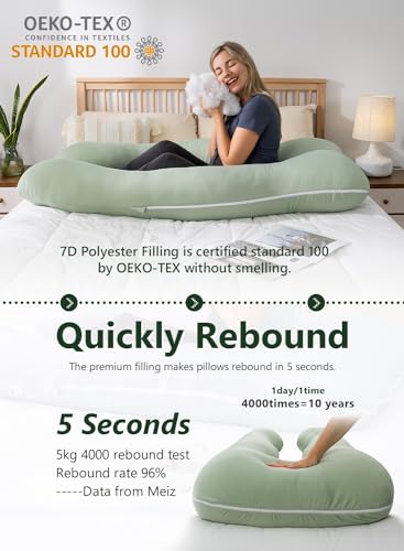 Meiz Sage Green 60-Inch U-Shaped Pregnancy Pillow for Comfortable Sleep