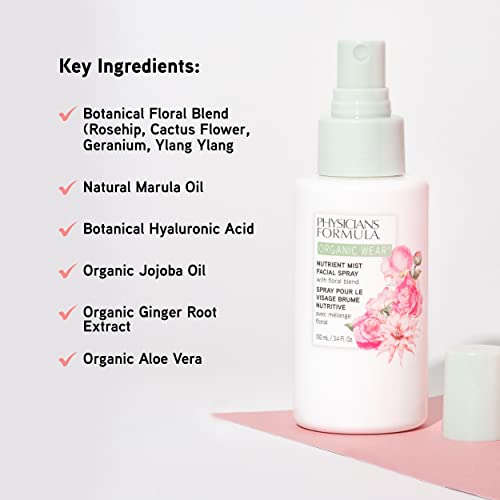 Physicians Formula Organic Wear Nutrient Mist Facial Spray, Botanical Infused, Dermatologist Approved, Vegan, Gluten Free, Tone, Balance, And Prep Skin