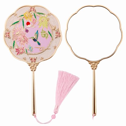 Hummingbird Gold Hand Mirror with Embossed Patterns - Elegant Metal Makeup Mirror, Compact & Portable