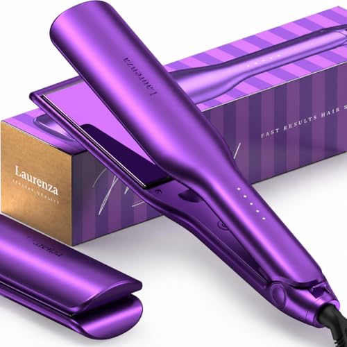 Laurenza 2-Inch Wide Flat Iron Hair Straightener & Curler with 20M Negative Ions - Purple