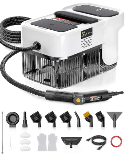 GEVOLCM White Handheld Steam Cleaner with 3 Adjustable Steam Levels & 18 Accessories