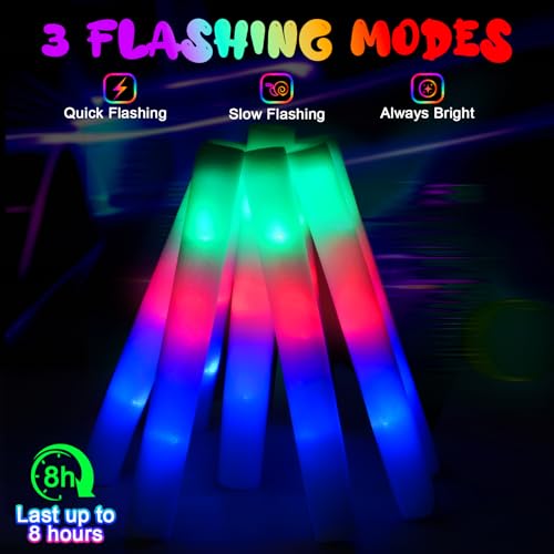 120 PCS Foam Glow Sticks with 3 Light Modes - Bright LED Party Supplies