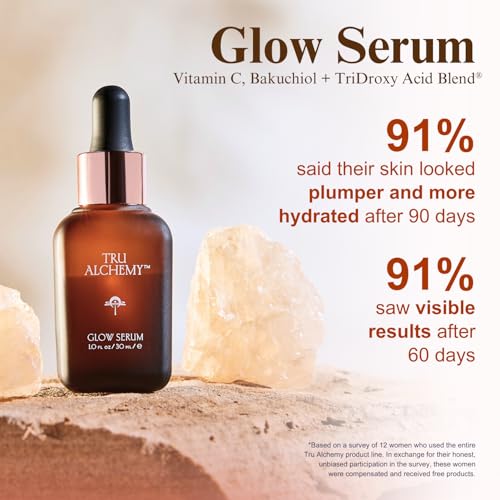Tru Alchemy Vitamin C Glow Serum - Hydrating Anti-Aging Vitamin C Face Serum with Bakuchiol, Glycolic & Lactic Acid, 1 fl oz.