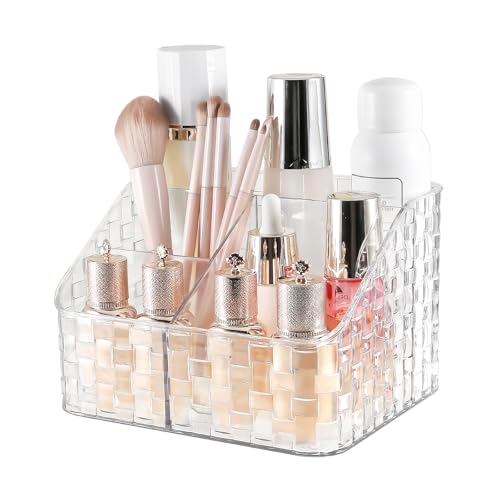 Acrylic Makeup Brush Holder Organizer with 4 Slots - Clear L Variation