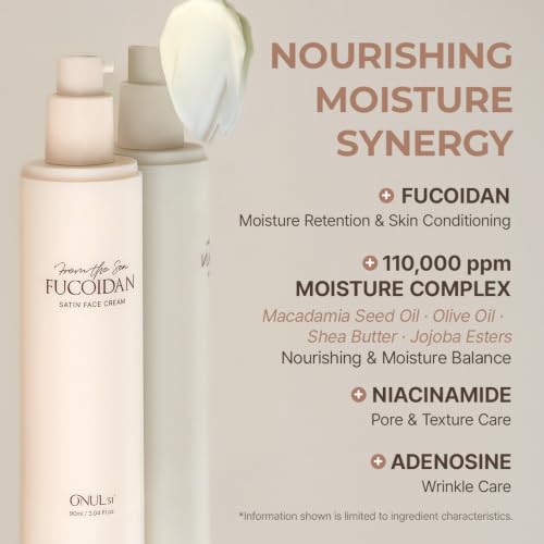ONUL31° Fucoidan Satin Face Cream - Korean Vegan Moisturizer with Macadamia & Shea, Lightweight Non-Greasy Hydrating Skincare, 3.04 oz