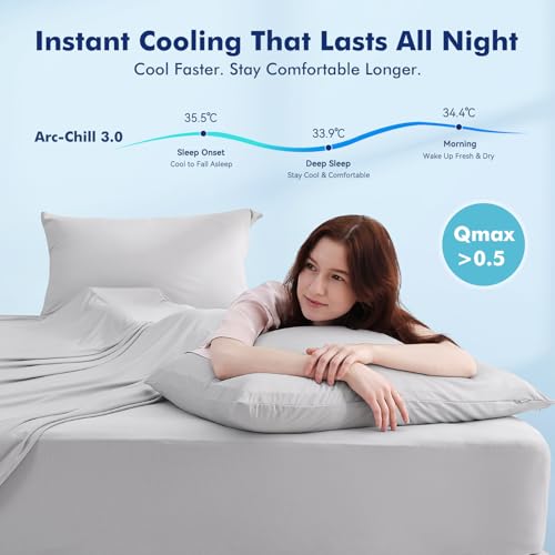 Elegear Silver-Infused Cooling Sheets Set – Queen 4-Piece Gray Flat Sheet Included