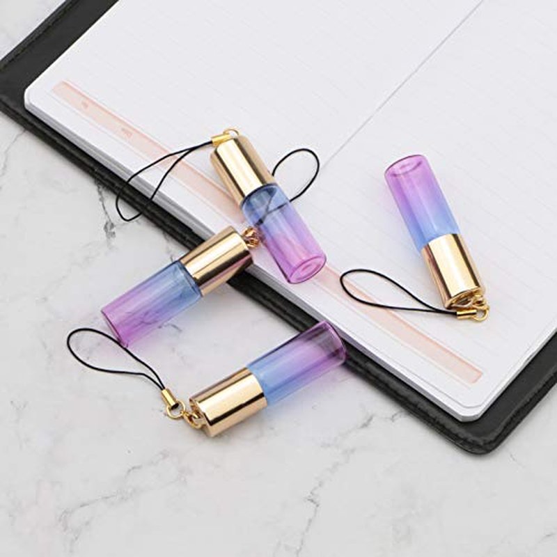 Kesell 15Pack Glass Roller Bottles for Essential Oil 5ml Gradient Color Refillable Roll On Containers Perfume Sample Vials with Stainless Steel Ball & Golden Caps