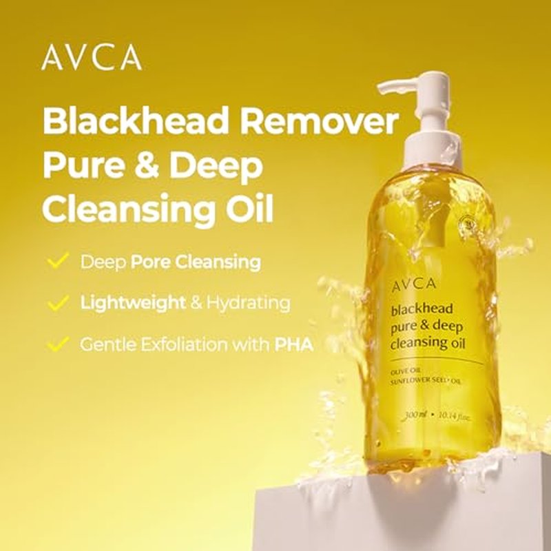 AVCA Blackhead Remover Cleansing Oil 10.14 fl oz (300 ml) ? Makeup & Sebum-Dissolving Cleanser, PHA Gentle Exfoliator, Lightweight Pore Care, Korean Skincare for Normal & Oily Skin