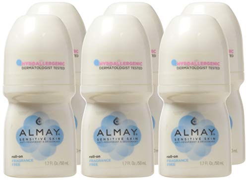 Almay Fragrance-Free Sensitive Roll-On Deodorant - Pack of 6, 1.7 Fl Oz