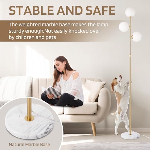 Vallerico Gold 3-Globe Mid Century Floor Lamp for Living Room