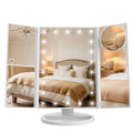 White Lighted Makeup Mirror with Magnification Tri-Fold LED Vanity Mirror
