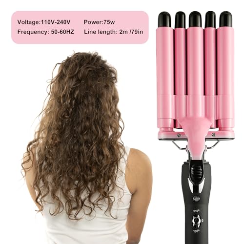 5-Barrel Hair Curling Iron 16mm Crimper with Adjustable Temperature - Ionic Ceramic for Soft Long-Lasting Waves