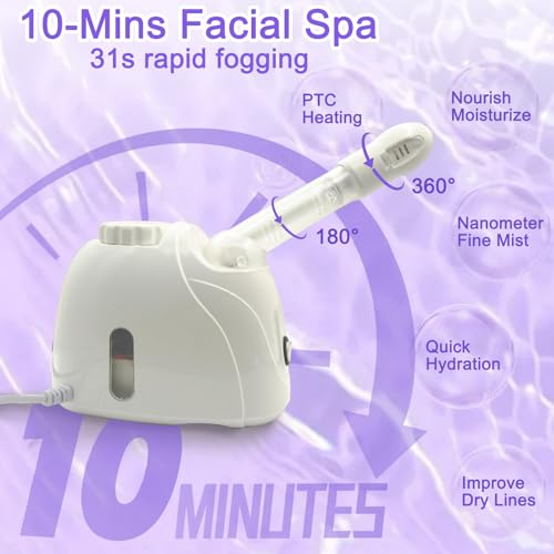 LIXESZT Facial Steamer Professional for Deep Cleansing with Extendable 360¡Æ Swivel Arm£¬Nano Constant Temperature Mist for Home Facial Spa-Sinuses Sinus Care, 4Pcs Stainless Steel Skin Care Kit