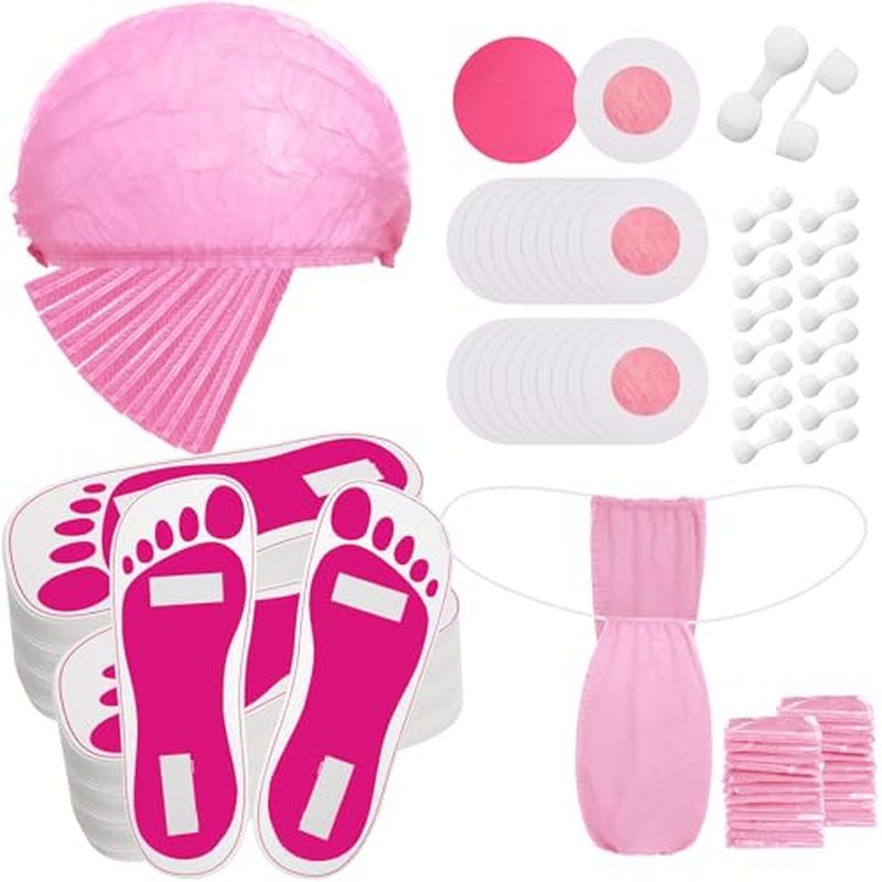 125 Pcs Spray Tan Tanning Essentials Accessories Kit 25 Set Disposable Caps Underwear Feet Pads Nipple Cover Nose Filter Plugs for Beauty Salons Home Sunless Tanning (Pink)