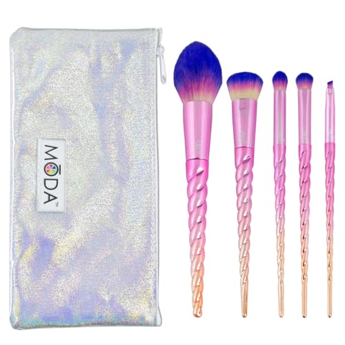 MODA Mythical Star 6pc Travel-Size Makeup Brush Kit ? Vegan Face & Eye Brushes with Holographic Travel Case