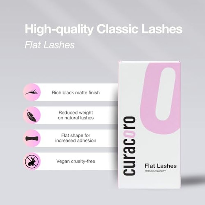 Curacoro Eclipse Flat Eyelashes Extension Mixed 8-15mm 0.15-C Curl, Light Lashes Extension Suppplies, Individual Eyelashes Salon Use, Black Mink False Lashes