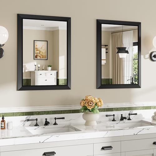 Briivue 22x30 Black Bathroom Mirror for Over Sink - 2 Pack, Modern Beveled Frame