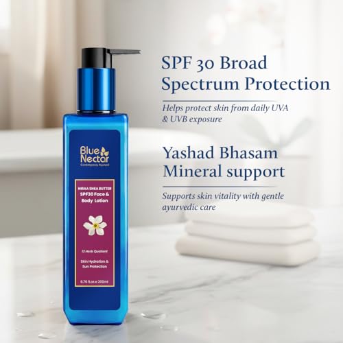 Blue Nectar Cocoa Butter Nargis SPF 30 PA++ Body Sunscreen Lotion 6.7 Fl Oz - No Parabens & Silicones